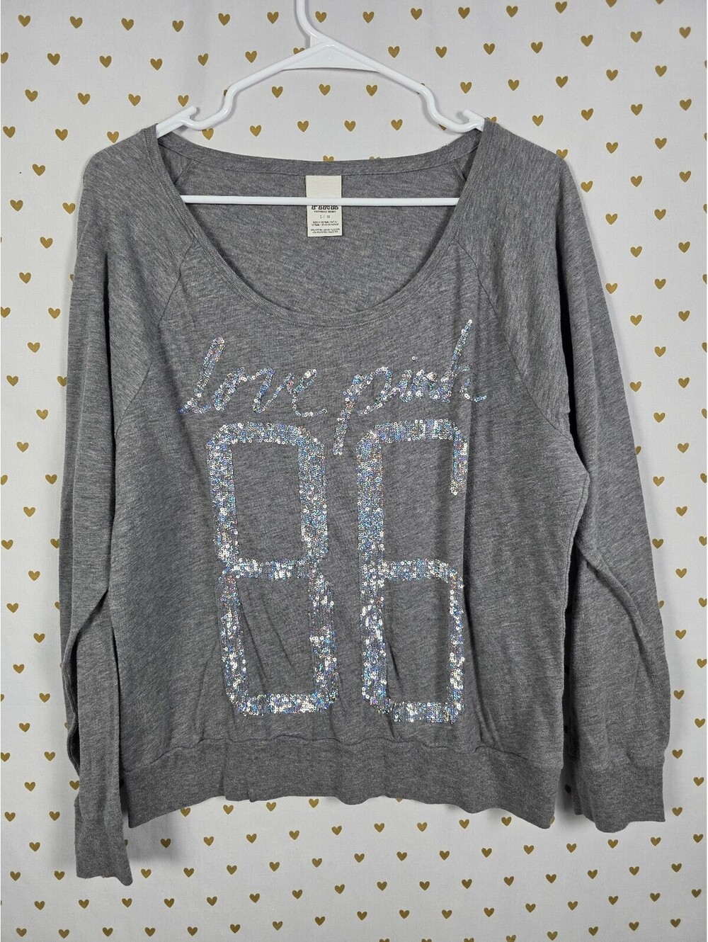 Victorias Secret PINK Love 86 Bling Sequined Long sleeve tee shirt Large